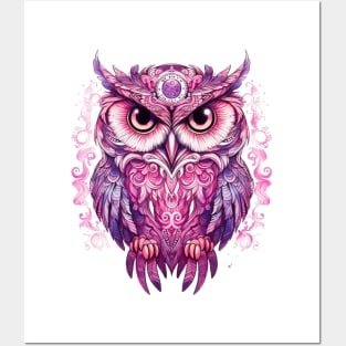 Pink Owl Posters and Art